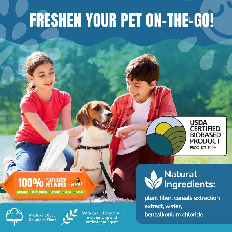 PET N PET 100% Plant-Based Hypoallergenic Dog Wipes, 100 Count, Unscented, Gentle Cleaning for Paws, Face & Butt