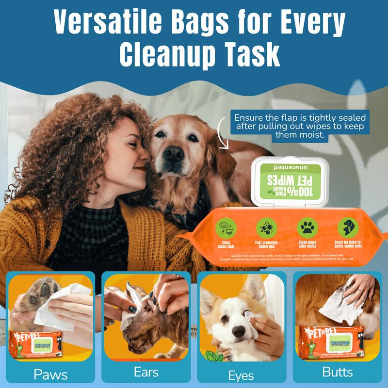 PET N PET 100% Plant-Based Hypoallergenic Dog Wipes, 100 Count, Unscented, Gentle Cleaning for Paws, Face & Butt