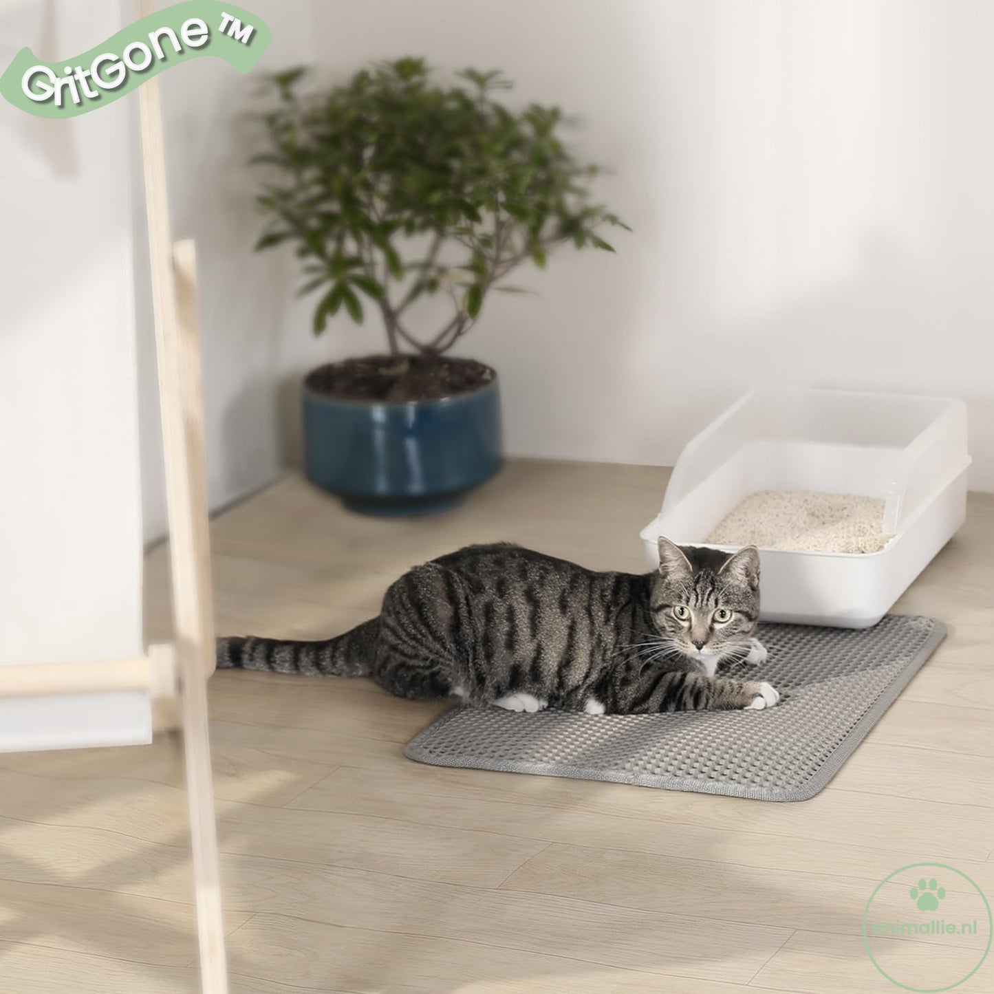 Conlun Katzenklo Matte, 58X42Cm Waben Doppelschicht Katzenstreu Matte, Urin- & Wasserdichte Katzenmatte Katzenklo, Leicht Zu Reinigen, Rutschfeste Katzenmatte Für Den Boden, Grau, 2317